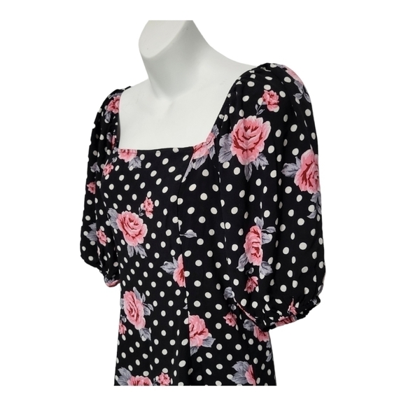 Forever 21 Polka Dot Dress Black Pink Flowers Girlhood Core Size M - Picture 4 of 7
